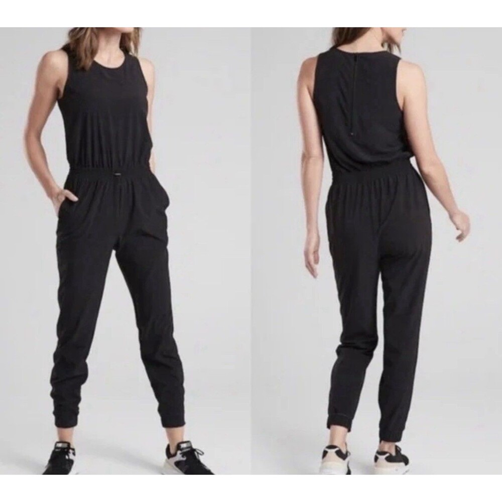 Athleta Size 10 Hillside Romper Jumpsuit Black Woman's Drawstring Waist